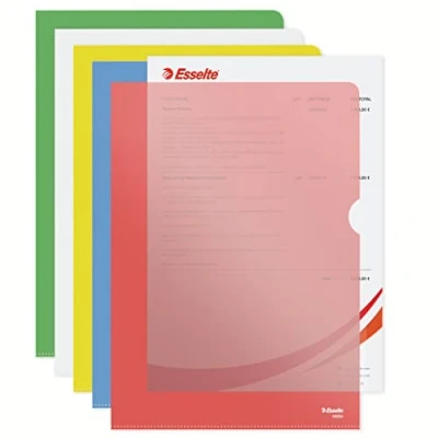 Image of Esselte 15494 Quality Folder, Holds up to 20 A4 sheets, Transparent, Matte, Assorted colours, 115 Micron PP Material, Pack of 25