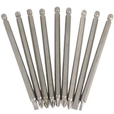 Image of 9Pc Long Shaft 150mm Power Bit Set, Magnetic Screwdriver Pozi, Phillips &amp; Slotted Drill Bits