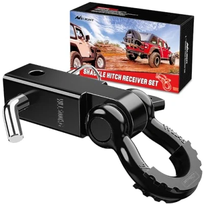 Image of Nilight Shackle Hitch Receiver 2Inch 45000 LBs Breaking Strength 3/4&quot; D Ring w/Trailer Pin Heavy Duty Solid Recovery Towing Kit for Trucks Jeeps Off Road