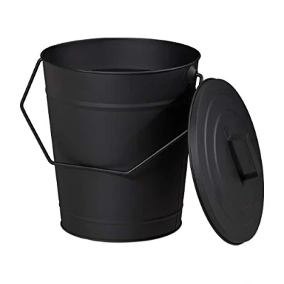 Image of Relaxdays Ash Bucket with Lid, 100% steel, Black, 34x32.5x28 cm