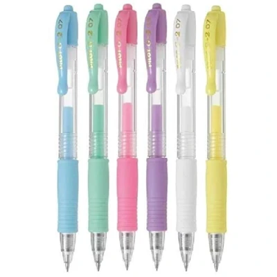 Image of Pilot Pen G2 07 Assorted Colour Pack Fine Retractable Gel Ink Rollerball 0.7mm Nib Tip 0.39mm Line Width Refillable BL 7 (1 Pastel 6 Pens)