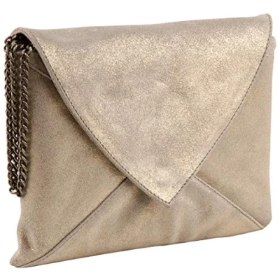 Image of Clairefontaine Ref 400050C Plume&#039; Iridescent Suede Leather Envelopes Shoulder Bag 20 x 14cm, Made From Genuine Lambskin Leather, Press Button Closure Gold