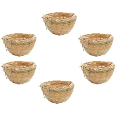 Image of YSOLDA 6pcs Handmade Bamboo Wicker Canary Nest Pans/Bamboo Cages Hanging Caves/Mini Creative Pigeon Small Bird Boxes