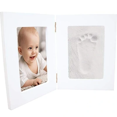Image of Dooky Happy Hands Large Double Frame Hand Footprints Set for Baby Handprints (Dimensions: 19 x 24.5 cm, Easy to Handle, Includes Skin Friendly Modelling Clay) White