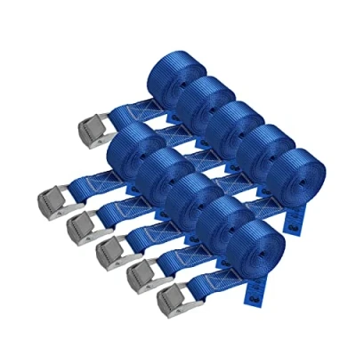 Image of Lashing Straps Tie Down Tension Belt Blue 2,5m 4m 6m Different Quantities, loadable up to 250 kg DIN EN 12195 2, 10 Pieces 2.5 cm x m