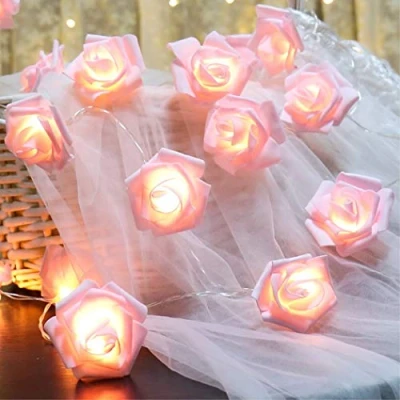 Image of Fantes LED Rose Flower String Lights Battery Operated for Wedding Home Party Birthday Festival Indoor Outdoor Decorations (Pink Warm Lights, 16.4ft 50LED)