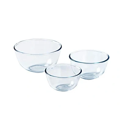 Image of Pyrex 8023509 3 Pieces; Glass Mixing Bowls/Salad Bowl 0.5 L; 1 2 L Borosilicate Heavy Duty Made in France