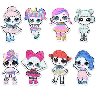 Image of 8 PCS/lot Dolls Embroidered Sew On Iron Applique Sequin Patch for Jeans Clothing DIY Accessory