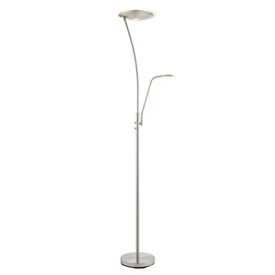 Image of Hank Decorative Brushed Chrome Finish LED Mother/Father Parent &amp; Child Standing Floor Lamp with Adjustable Reading Light