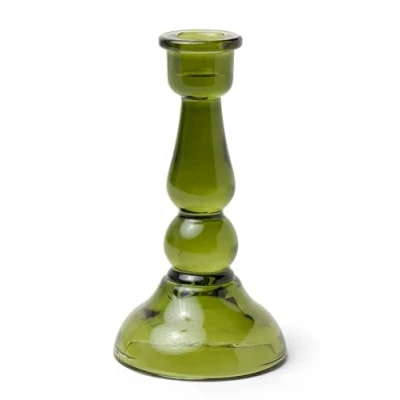 Image of Paddywax Glass Taper Candle Holder Tall Candlestick Holder, 16.6cm Tall, Dark Green