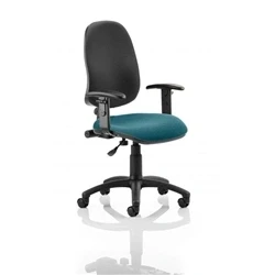 Image of Eclipse Plus I Lever Task Operator Chair Black Back Bespoke Seat with Height Adjustable Arms In Maringa Teal
