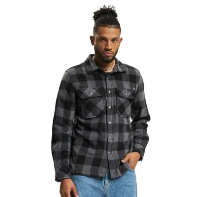 Image of Brandit Men&#039;s Jeff Fleece Shirt Long Sleeve, Black/Grey, S