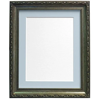 Image of FRAMES BY POST Shabby Chic Picture Photo Frame, Plastic, Silver with Blue Mount, 18 x 14 Image Size 11 Inches