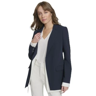Image of Tommy Hilfiger Women&#039;s Overlap Layer Blazer, Midnight/Ivory, 10