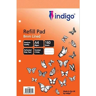 Image of indigo® A4 Refill Pad 160 Pages Headbound Perforated Punched Hole (Feint Lined, Pack 2)