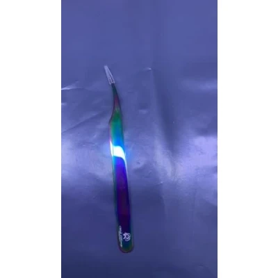 Image of Eyelash Extension Tweezers Gold Straight Isolation Professional Isolator Stainless Steel Precision (Elbow Curved(Rainbow))