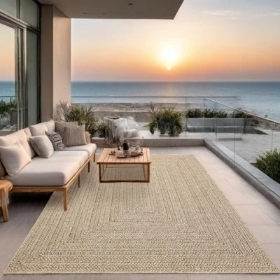 Image of the carpet Kansas robust indoor and outdoor in natural jute look, weatherproof, suitable for patio garden, approx. 120 x 170 cm