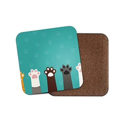 Image of 1 x Cute Paws Coaster Paw Cat Dog Kitten Puppy Blue Mum Auntie Sister #14270