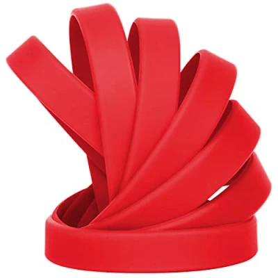 Image of LVNRIDS Solid Color 50 Silicone Wristbands Rubber Bracelets for Children, 7 inch Wholesale Sports Elastic Wristband Bracelet Bulk Gifts Teacher Supplies Party Decorations Red