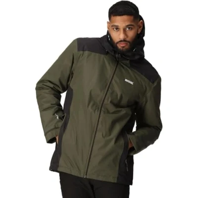 Image of Regatta Waterproof Men&#039;s Dark Khaki and Black Colour Block Thornridge II Insulated Jacket, Size: S