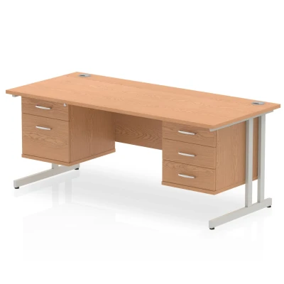 Image of Impulse 1600 Rectangle Silver Cant Leg Desk Oak 1 x 2 MI002691