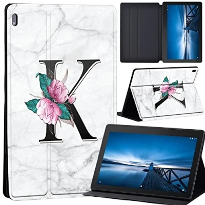 Image of Case Compatible with Lenovo Tab M10 HD 2nd Gen 10.1 Inch TB X306X/TB X306F, Ultra Thin Stand Function Auto Sleep Wake Up Slim PU Protective (letter K on white marble)
