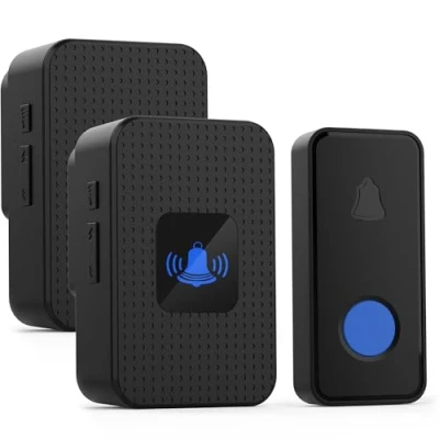 Image of Wireless Doorbell, IP55 Waterproof Plug in Cordless Doorbell Kit 300M, 55 Ringtones, 5 Levels of Volume, LED Indicator, 1 Transmitter + 2 Receivers, Black