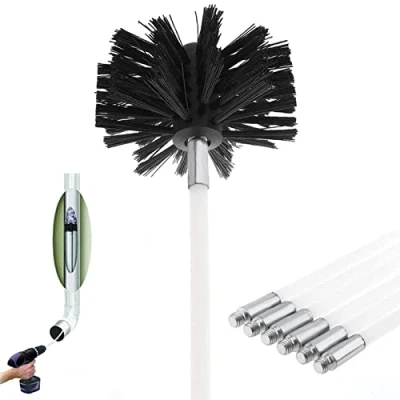 Image of Chimney Cleaning Brush Kit, Duct Vent Set included 6 Flexible Rods (610mm*100mm) with 1 Fireplace Head For Stove/Fireplace/Dryer Vent/Sewage Pipe/Fume hood (Black)