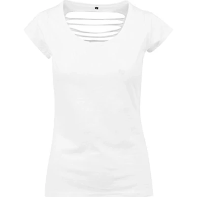 Image of Build Your Brand Women&#039;s back cut tee T Shirt, womens, BY035 00220 0051, White, S