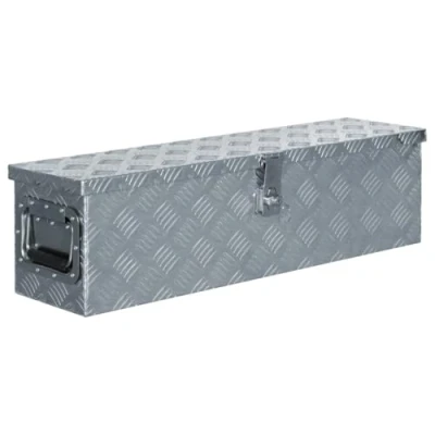 Image of vidaXL Aluminium Box Versatile Storage Solution for Travel, Camping, Garage Organisation Lightweight, Rust Resistant with Roomy Interior and Locking System 80.5x22x22 cm Silver