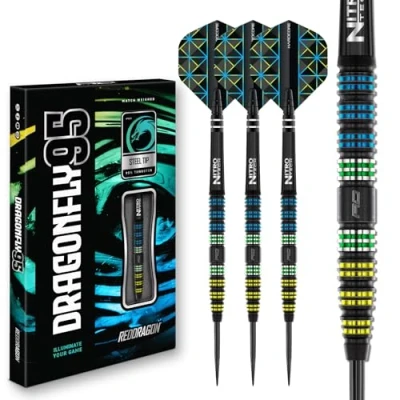 Image of RED DRAGON Darts Dragonfly 95 23g 95% Tungsten Professional Steel tip Set with Dart Flights and Shafts (Stems)