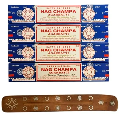 Image of Original Satya Nag Champa Incense Sticks with AMD Nexus Holder x4 pack for Aromatherapy, Spa, Yoga, Meditation and Relaxation (Nag Champa)