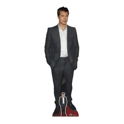 Image of Star Cutouts CS1189 Brad Pitt Black Suit Height 181cm Lifesize Cardboard Cut Out With Mini Ideal for Celebrity Theme &amp; Movie Fans, Birthdays VIP Events