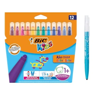 Image of BIC Kids Kid Couleur Baby Colouring Pens 12 Pack, Multicolor