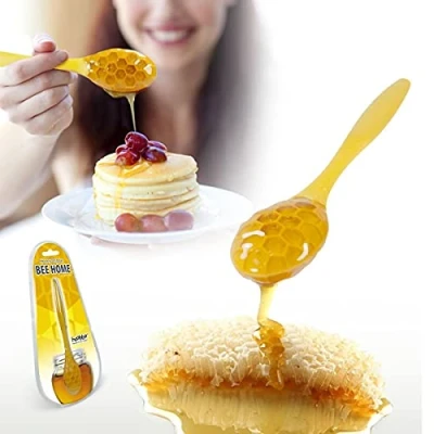 Image of CKB LTD Bee Home Honey Syrup Dripper Server Spoon Stirrer Mixing Tool for Maple Melted Chocolate Hex Honeycomb Design