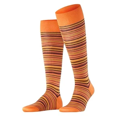 Image of FALKE Men&#039;s Microblock M KH Cotton Long Patterned 1 Pair Knee High Socks, Orange (Tandoori 8576), 7 8