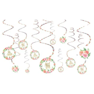 Image of Amscan 672165 Floral Baby Shower Hanging Swirls Party Decorations 12 Pack