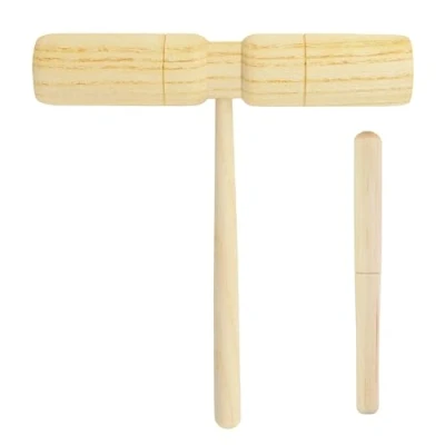 Image of A Star T Bar Double Two Tone Wood Block with Wooden Beater, Percussion Rhythm