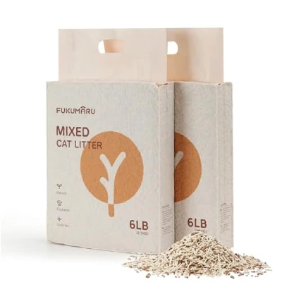 Image of FUKUMARU Tofu Cat Litter, 5.4Kg Clumping Dust Free Unscented Direct to Toliet, Natural, Lightweight and Low Tracking Litter Pellets Mixed Apple Wood, 24/7 Odor Control