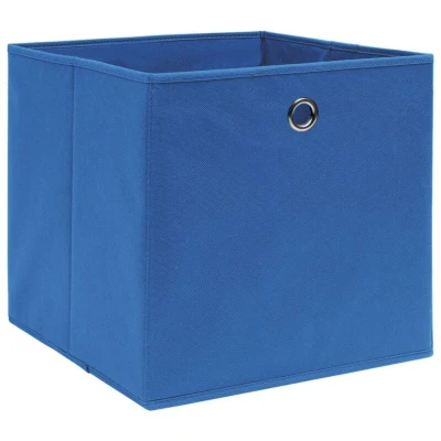 Image of vidaXL Non woven Fabric Storage Boxes, Set of 4, Blue Convenient Foldable Organizers for Wardrobe, Shelves Modern Design Solution with Metal Eyelets
