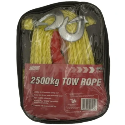Image of Maypole Heavy Duty Tow Rope, 2500kgs, Forged Hooks, Yellow, 3.5m, Car, 4x4 Recovery