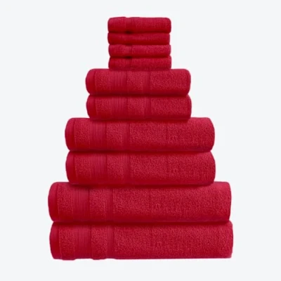 Image of Allure Bath Fashions Zero Twist Towel Set of 10 Luxury Egyptian Cotton Towels, Supersoft, Machine Washable 500gsm Fully Guaranteed​ (Cranberry)