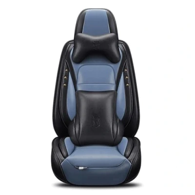 Image of nenyan Universal Car Seat Covers waterproof leather Full Set, To Fit Most Cars, Side Airbag Compatible Blue Luxury