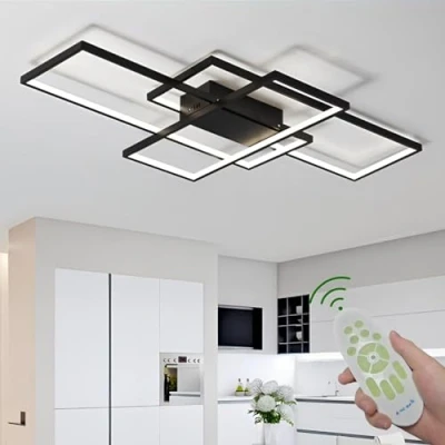 Image of Deevin LED Ceiling Light,Modern Lights Ceiling,6400LM,Flush Mount Lighting for Office,Kitchen,Bedroom,Bathroom,Living Room Chandelier(3000K 6000K Adjustable),Black,80x45x6.5cm