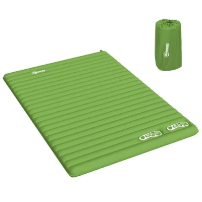 Image of Outsunny 2 Person Camping Inflating Sleeping Mat Inflatable Mattress Ultralight Folding Bed Portable Air for Outdoor Backpacking Hiking Travel Green