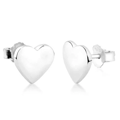 Image of Stud Earrings with Heart Motif and polished Surface, handmade from 925 sterling silver, 324406 090