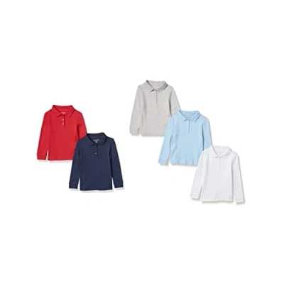 Image of Amazon Essentials Girls&#039; Long Sleeve Interlock Polo Shirts, Pack of 5, Multicolour, 11 12 Years