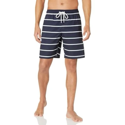 Image of Amazon Essentials Men&#039;s 9&quot; Quick Dry Swimming Trunks, Navy Stripes, S