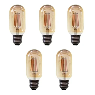 Image of Aiwerttes 5PCS E27 LED Bulb 6W Equivalent 60W Incandescent T45 Vintage Edison Tubular Filament Light Bulbs Amber Glass Warm White 2700K Non dimmable Lamp,600 LM