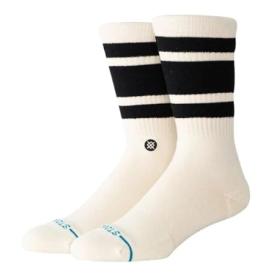 Image of Stance Boyd Cozy Crew Socks Black White Striped Patterned Calf Large